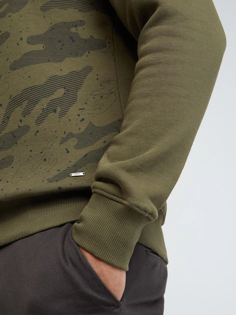 Men Green Regular Fit Print Cotton Polyester Blend Sweatshirts - Image 7