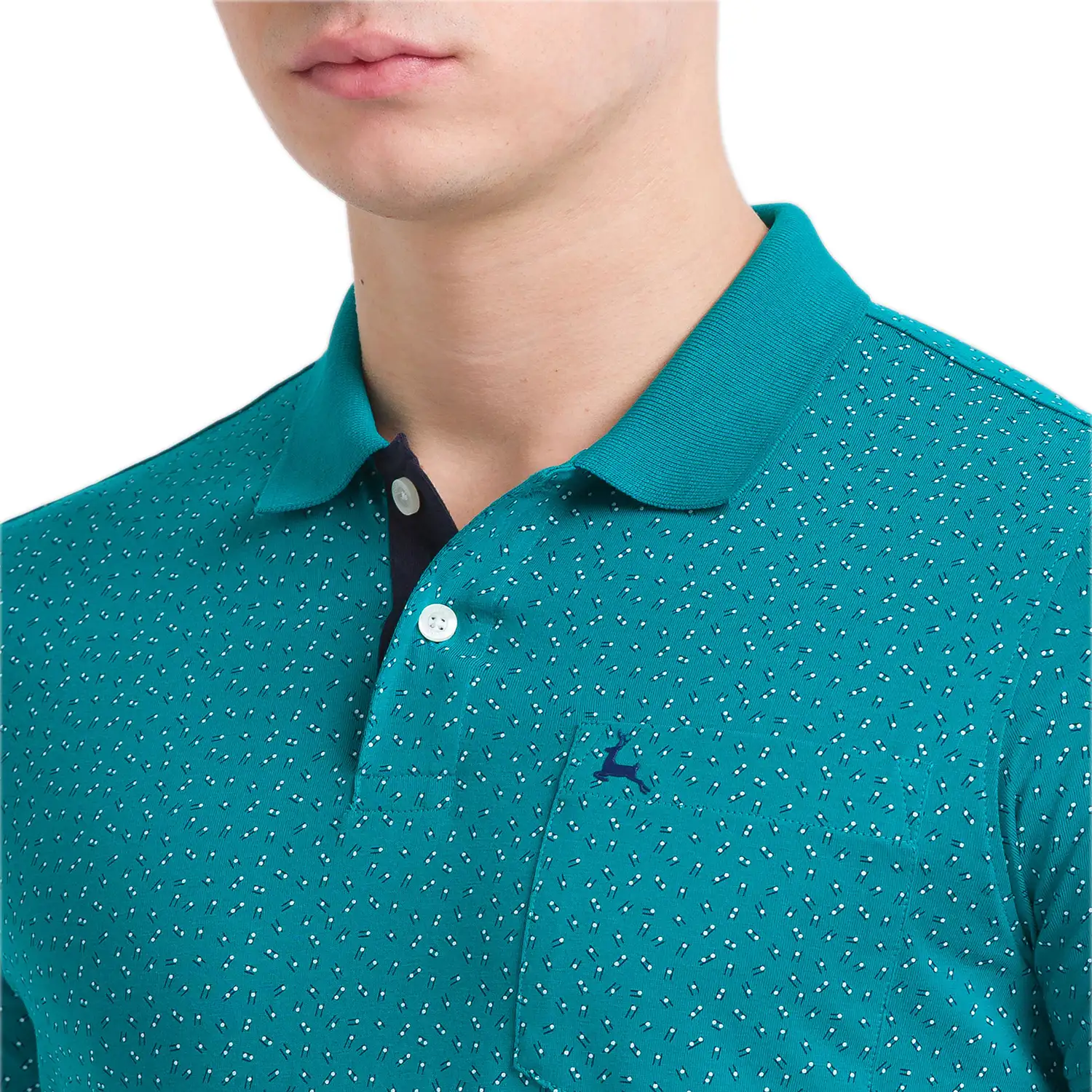 Men Green Regular Fit Print Cotton Round Neck Collar Polo T-Shirt - Image 6