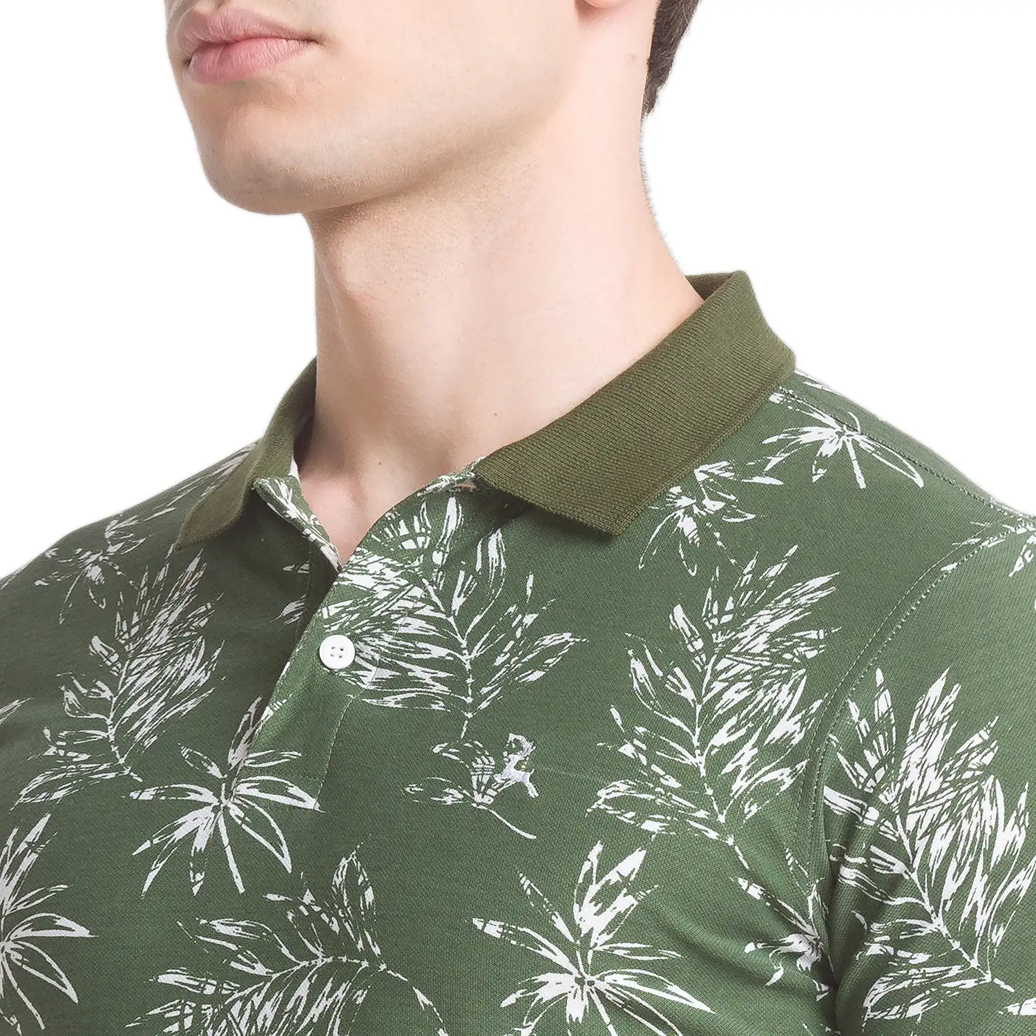 Men Green Regular Fit Print Cotton Round Neck Collar Polo T-Shirt - Image 6