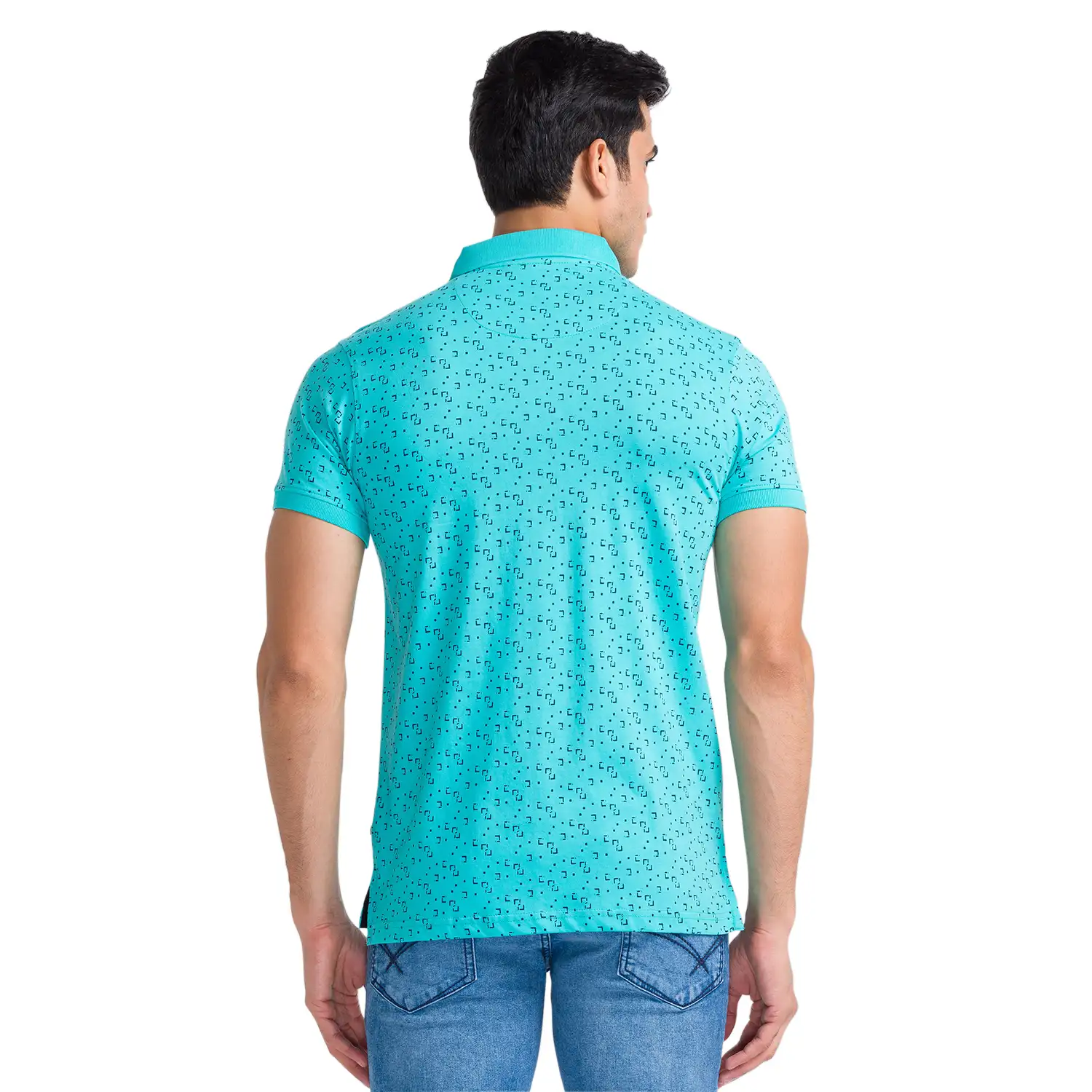 Men Green Regular Fit Print Cotton Round Neck Collar Polo T-Shirt - Image 4