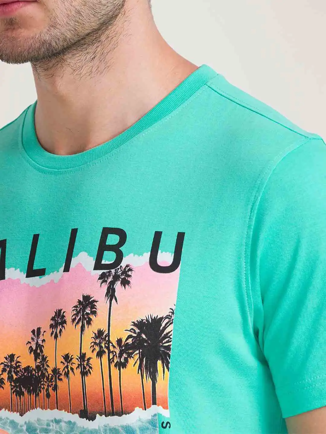 Men Green Regular Fit Printed Graphic Cotton T-Shirt - Image 2