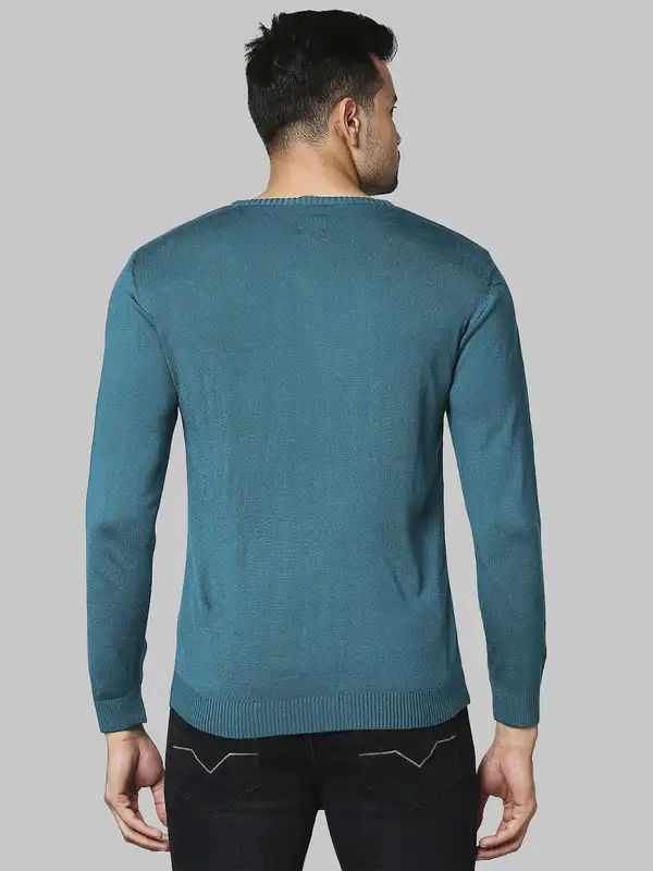 Men Green Regular Fit Solid Acrylic Full Sleeve V Neck Collar Sweaters - Image 4