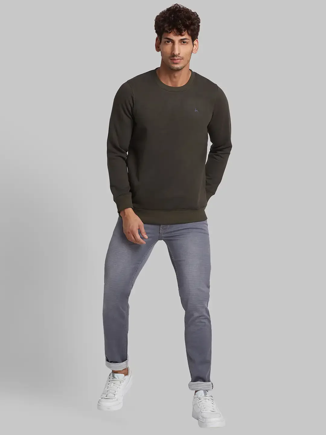 Men Green Regular Fit Solid Cotton Blend Sweatshirts - Image 5