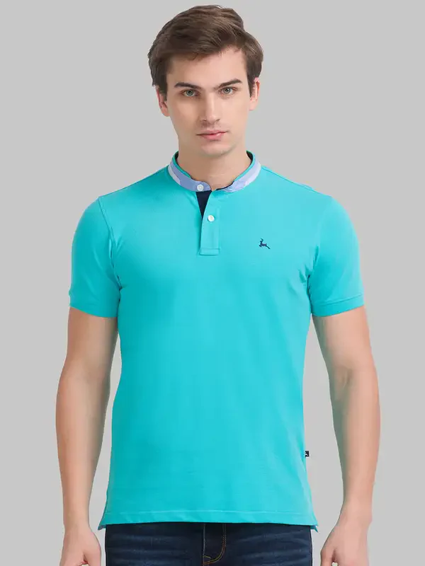 Men Green Regular Fit Solid Cotton Blend T-Shirt