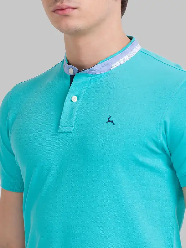 Men Green Regular Fit Solid Cotton Blend T-Shirt - Image 6