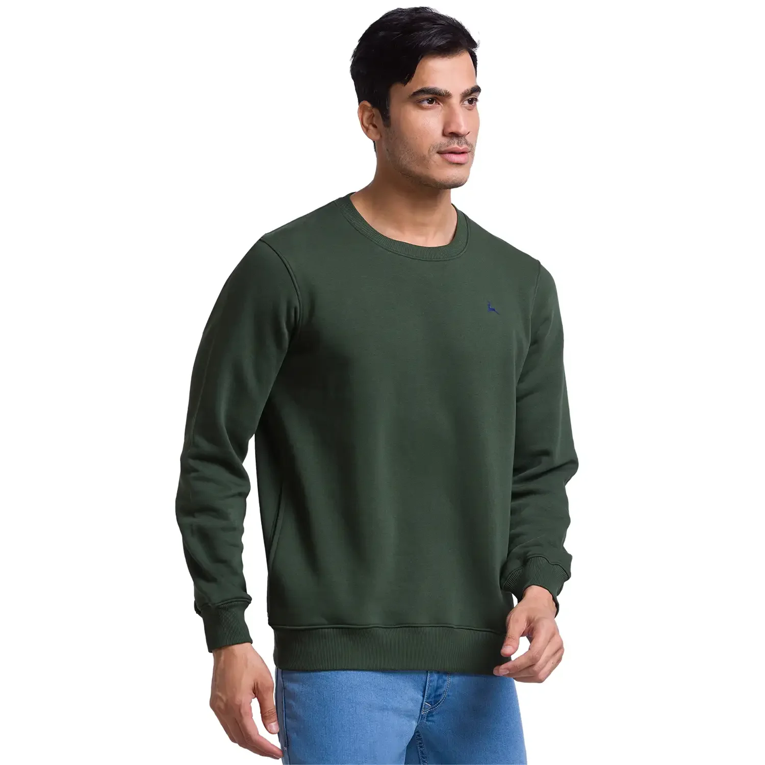 Men Green Regular Fit Solid Cotton Polyester Blend Round Collar Sweatshirts - Image 2