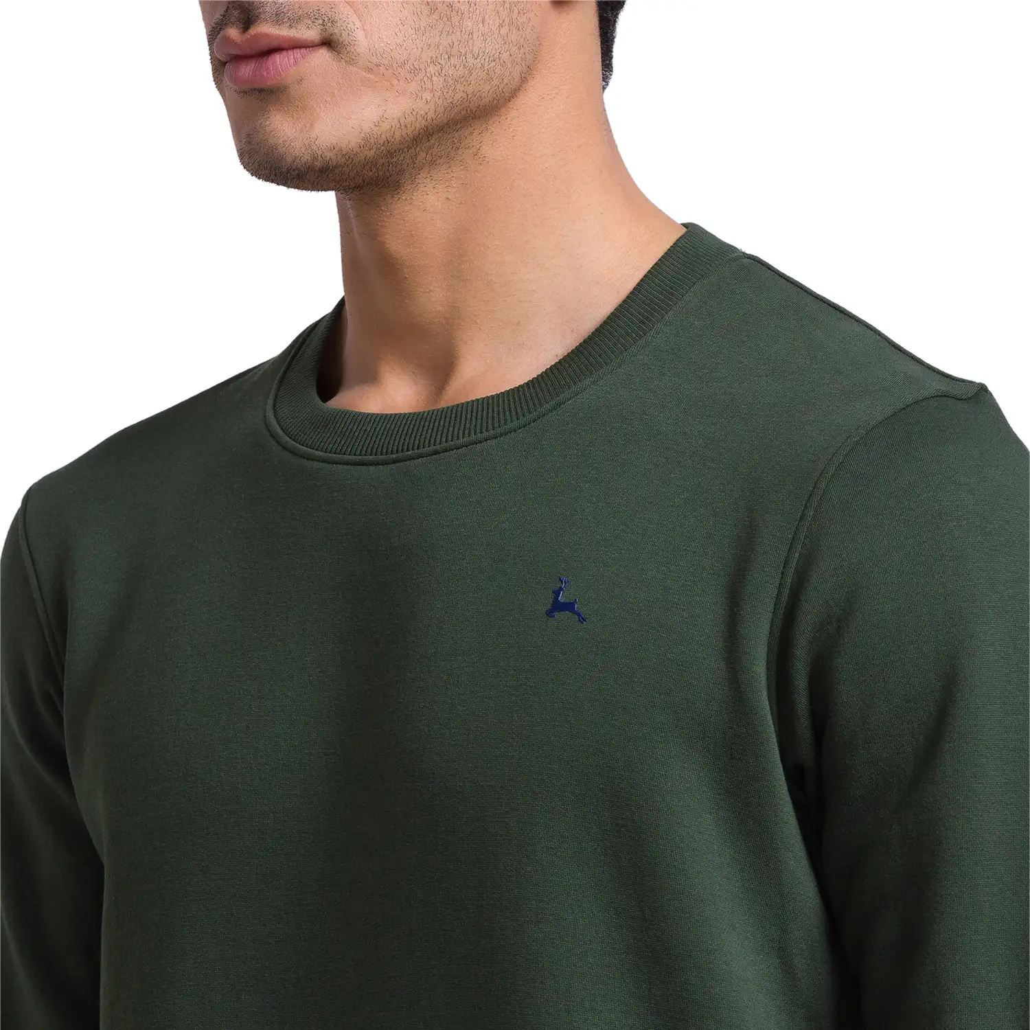 Men Green Regular Fit Solid Cotton Polyester Blend Round Collar Sweatshirts - Image 6