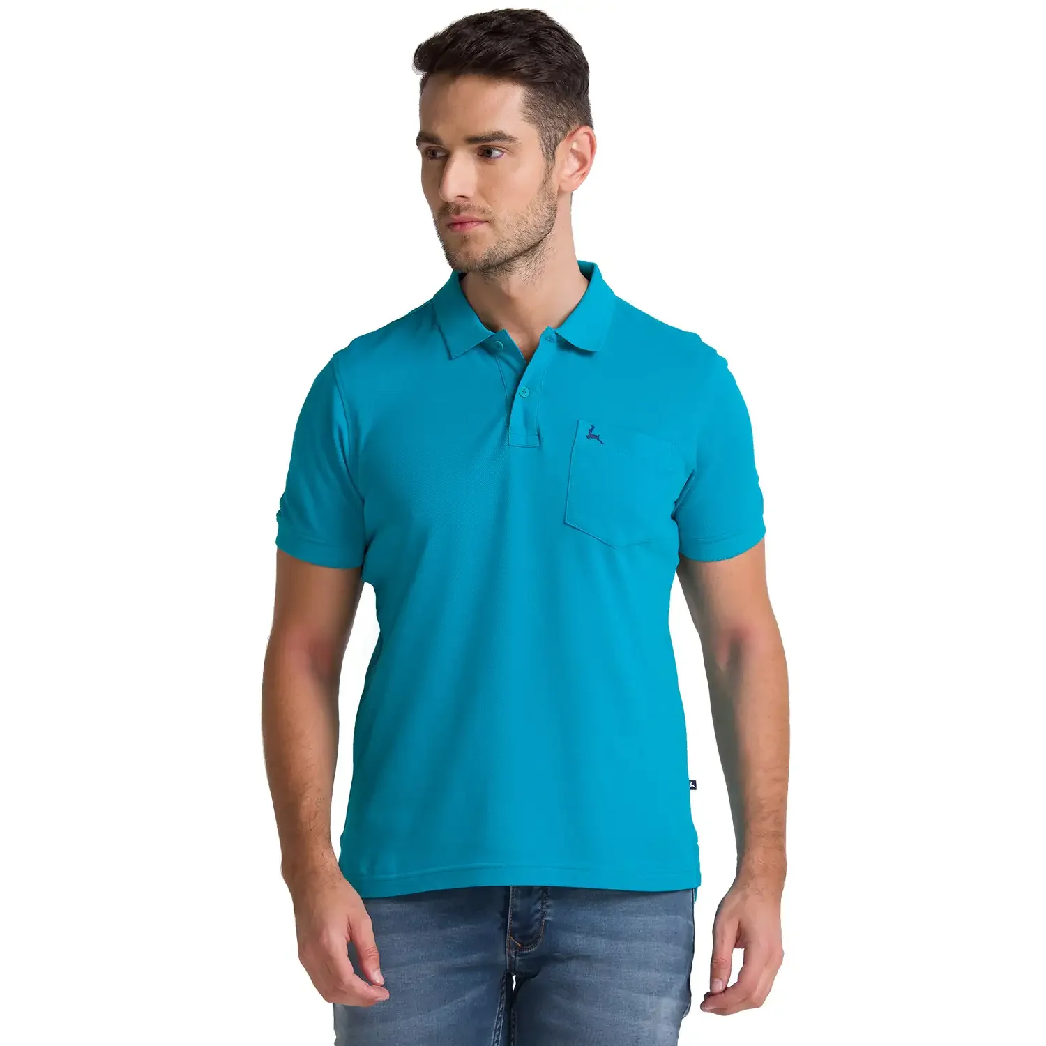 Men Green Regular Fit Solid Cotton Round Neck Collar Polo T-Shirt