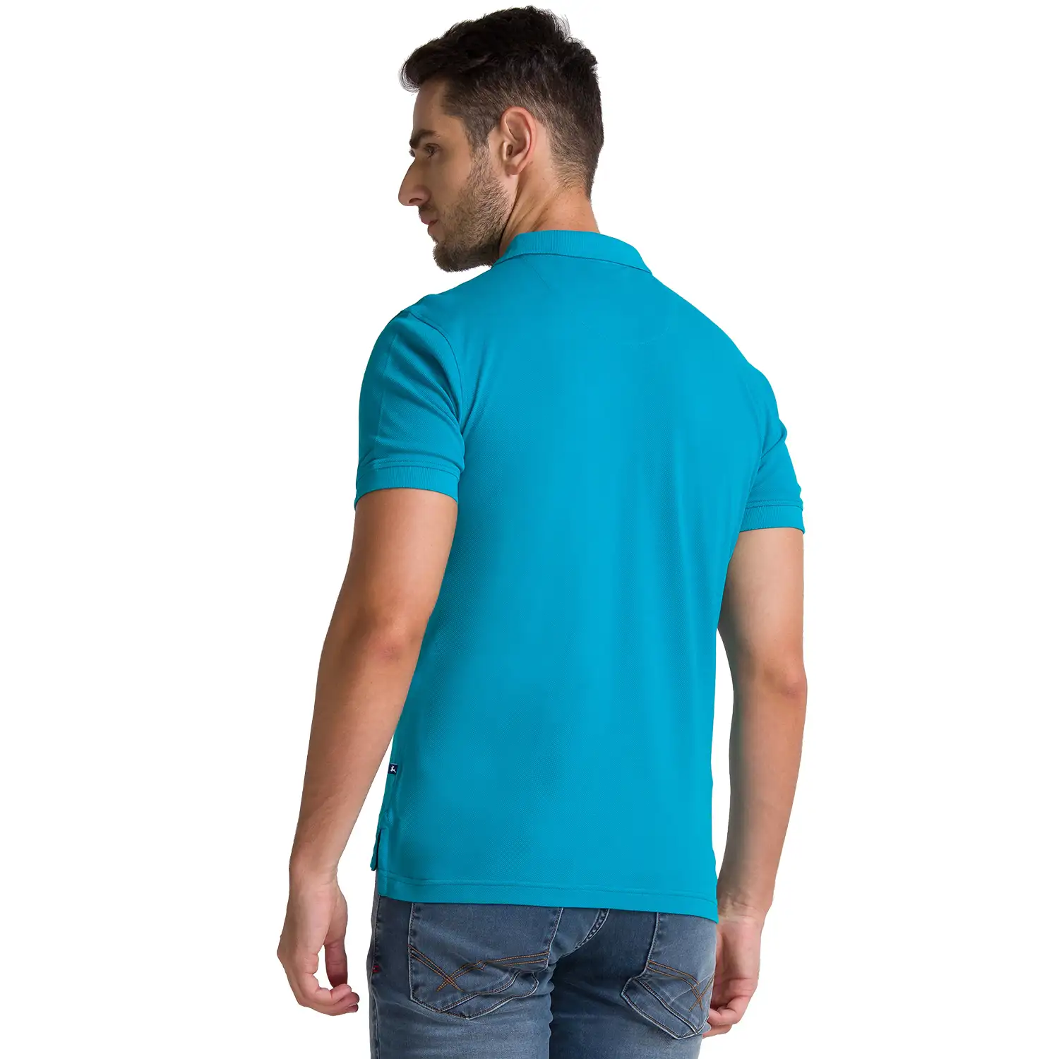 Men Green Regular Fit Solid Cotton Round Neck Collar Polo T-Shirt - Image 4