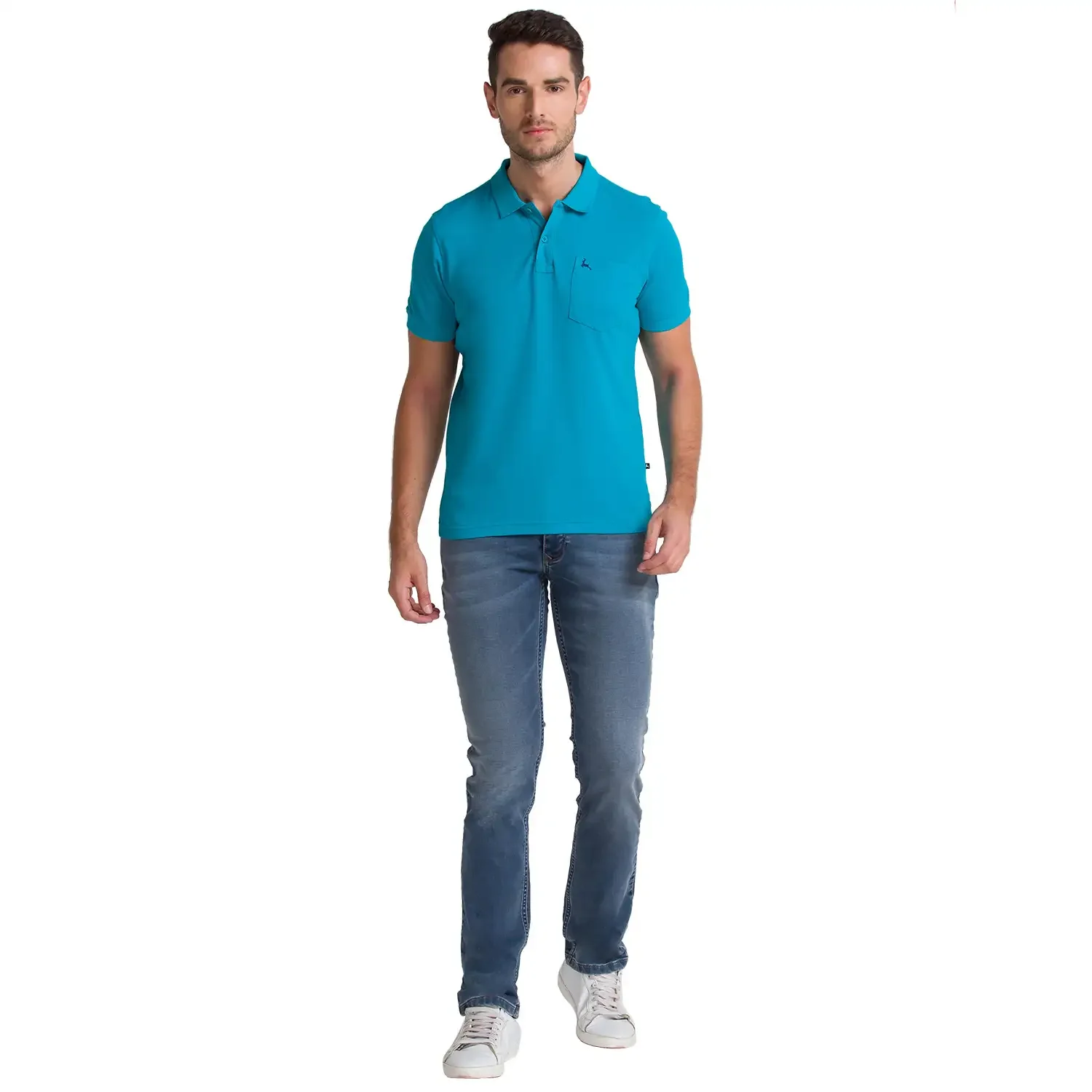 Men Green Regular Fit Solid Cotton Round Neck Collar Polo T-Shirt - Image 5