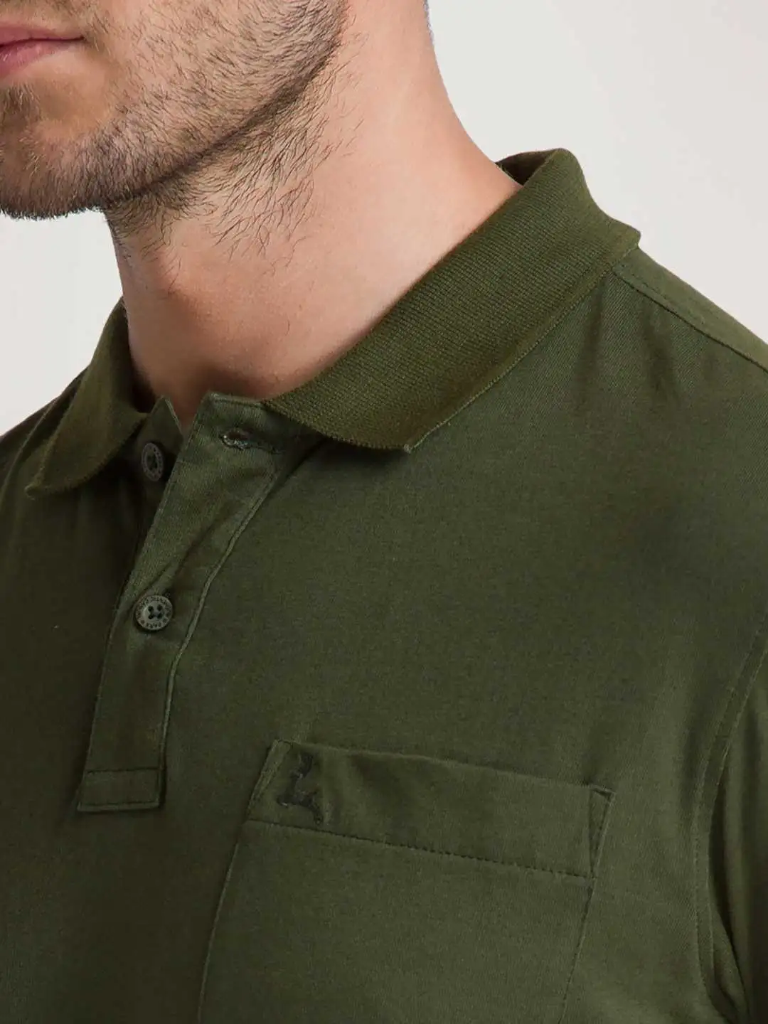 Men Green Regular Fit Solid Cotton Round Neck Collar Polo T-Shirt - Image 4