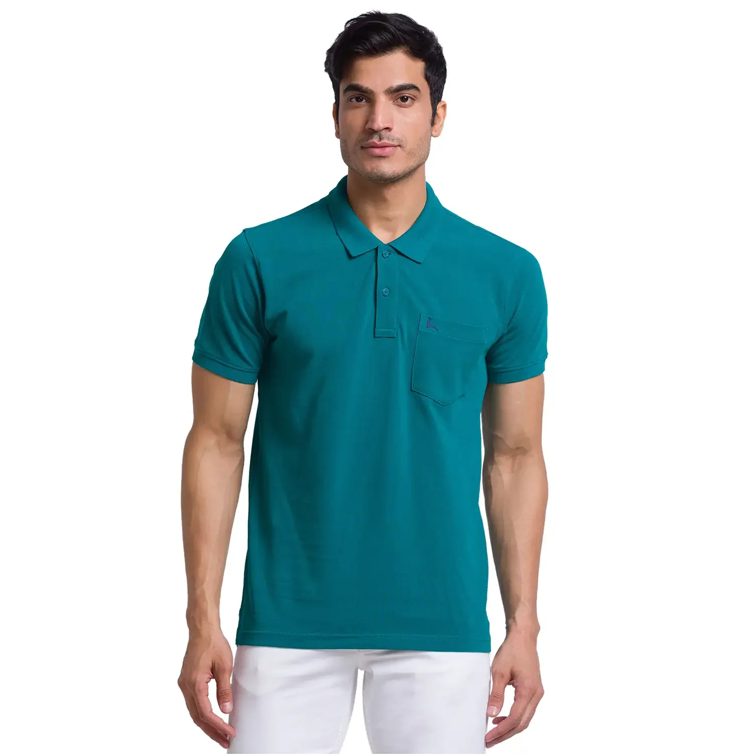 Men Green Regular Fit Solid Cotton Round Neck Collar Polo T-Shirt