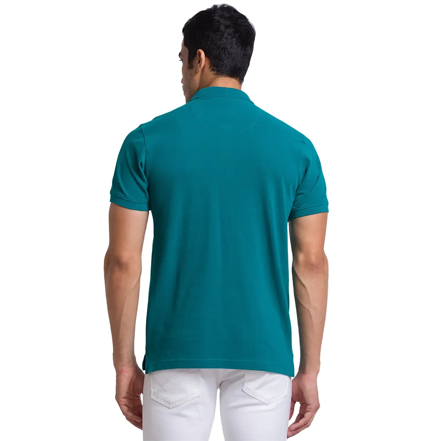 Men Green Regular Fit Solid Cotton Round Neck Collar Polo T-Shirt - Image 4