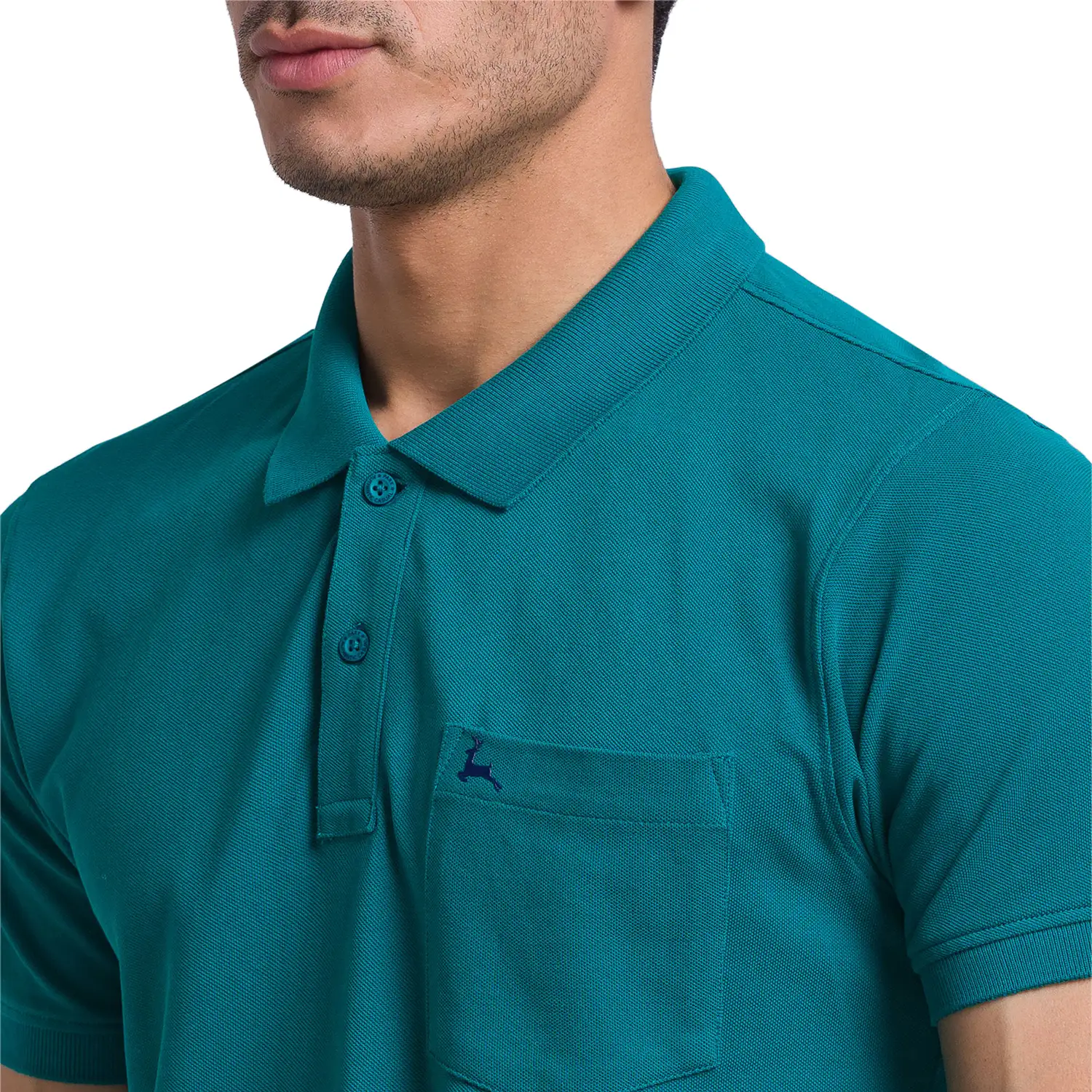 Men Green Regular Fit Solid Cotton Round Neck Collar Polo T-Shirt - Image 6