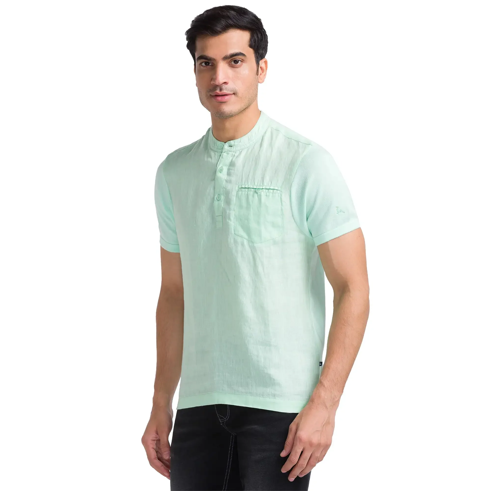 Men Green Regular Fit Solid Cotton T-Shirt - Image 3