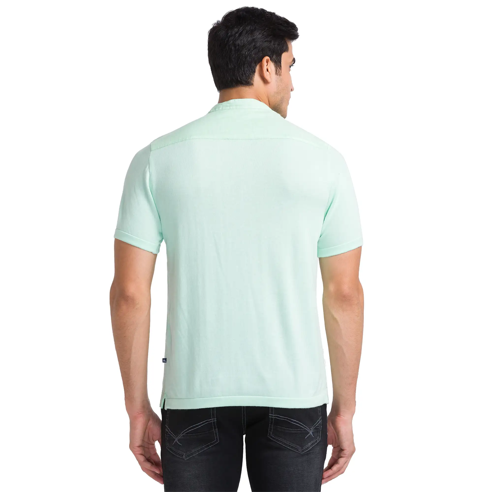 Men Green Regular Fit Solid Cotton T-Shirt - Image 4