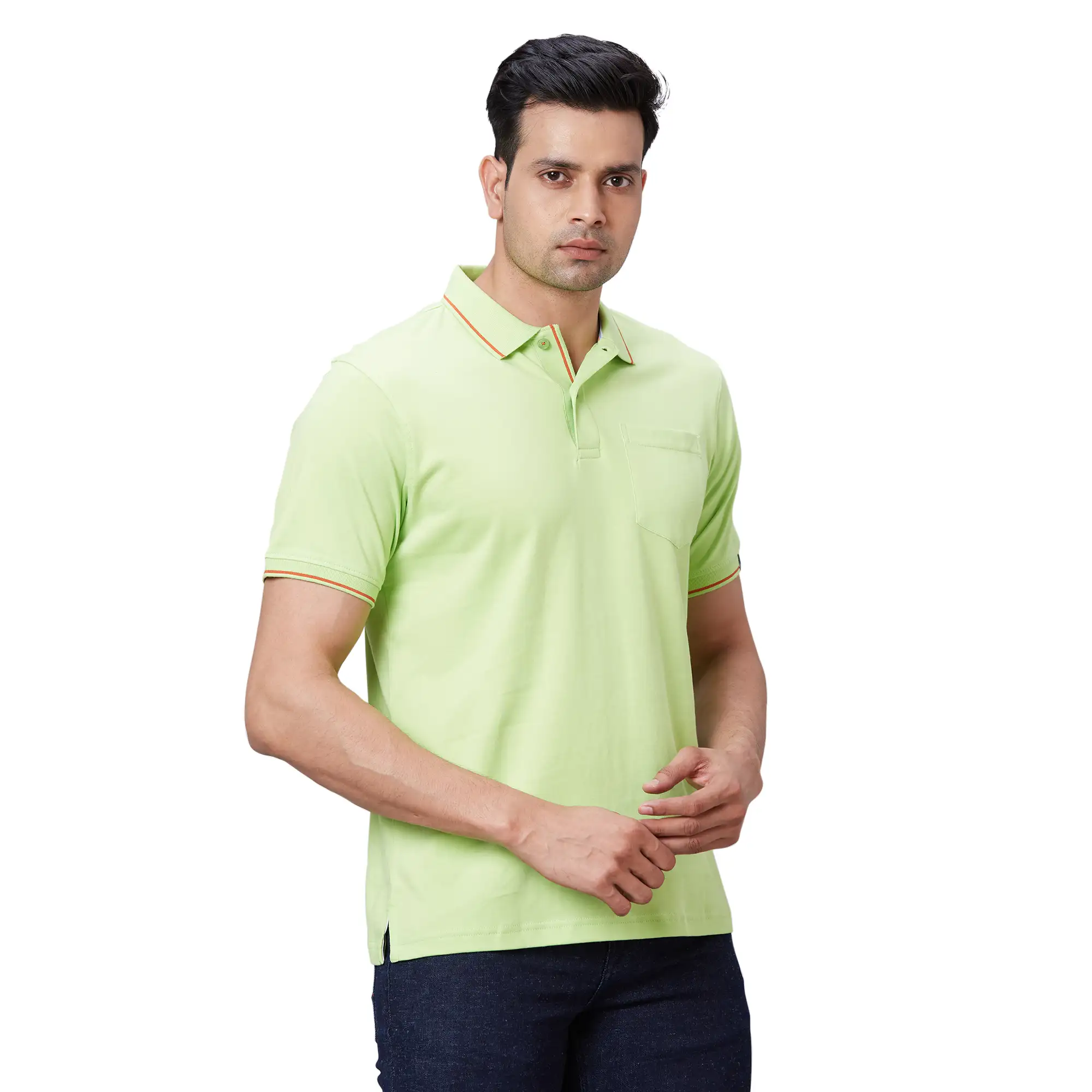 Men Green Regular Fit Solid Knit Cotton T-Shirt - Image 2
