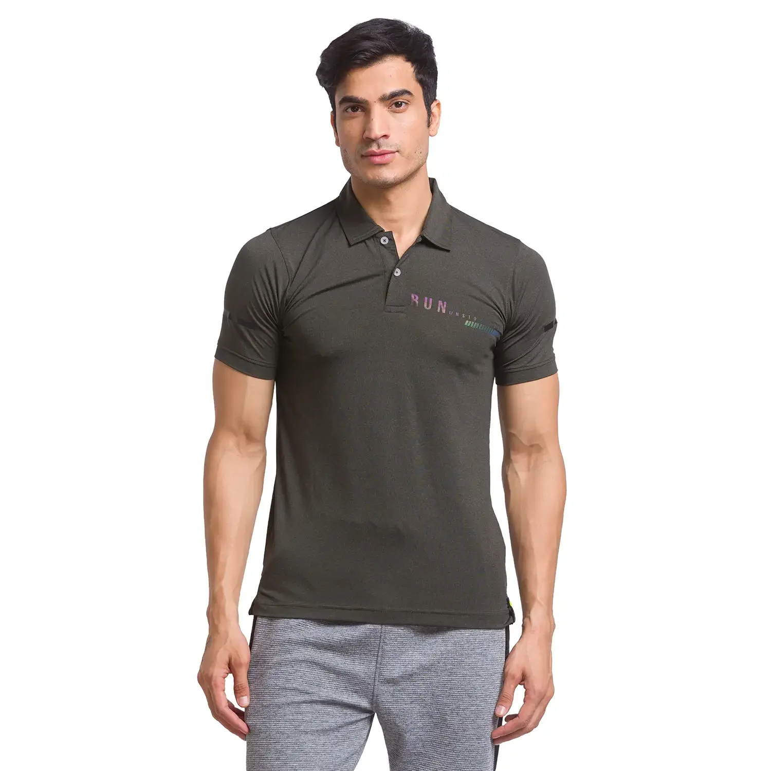Men Green Regular Fit Solid Polyester Round Neck Collar Polo T-Shirt