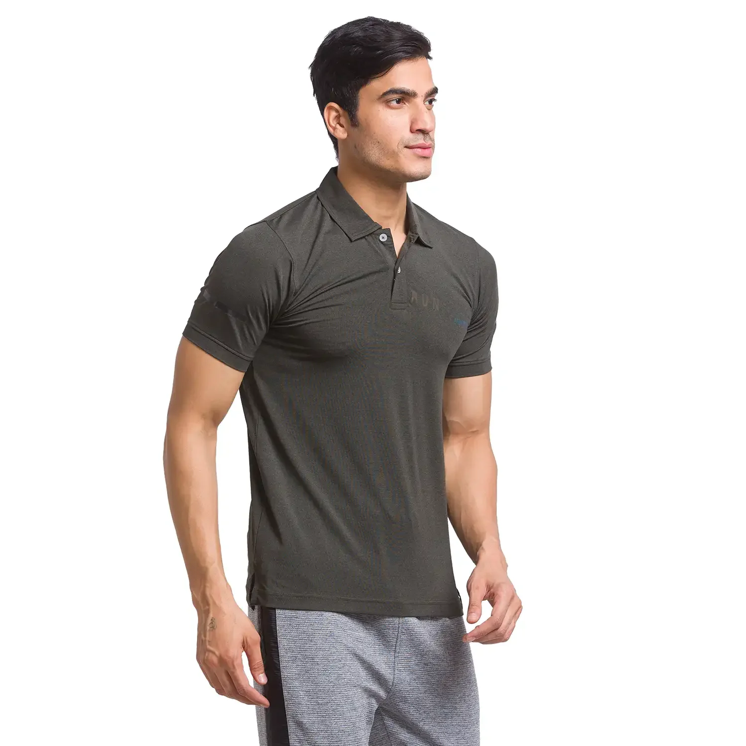 Men Green Regular Fit Solid Polyester Round Neck Collar Polo T-Shirt - Image 2