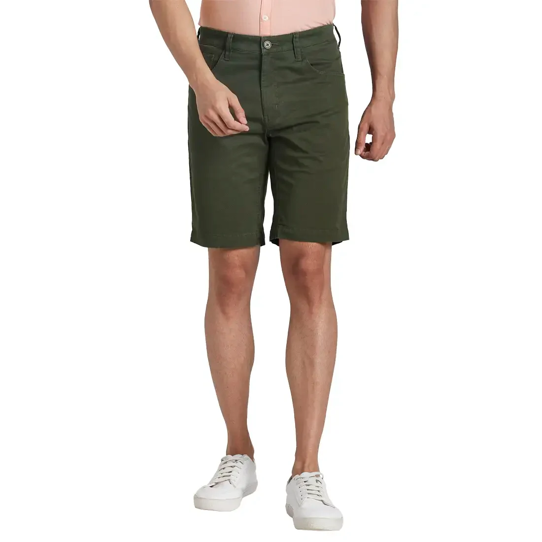 Men Green Resort Fit Solid Cotton Blend Shorts