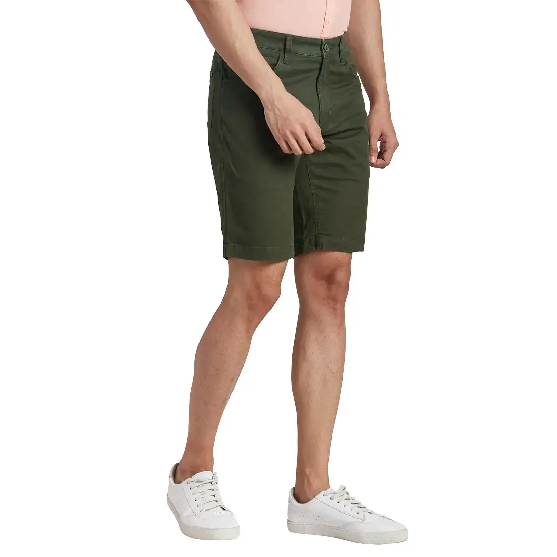 Men Green Resort Fit Solid Cotton Blend Shorts - Image 2