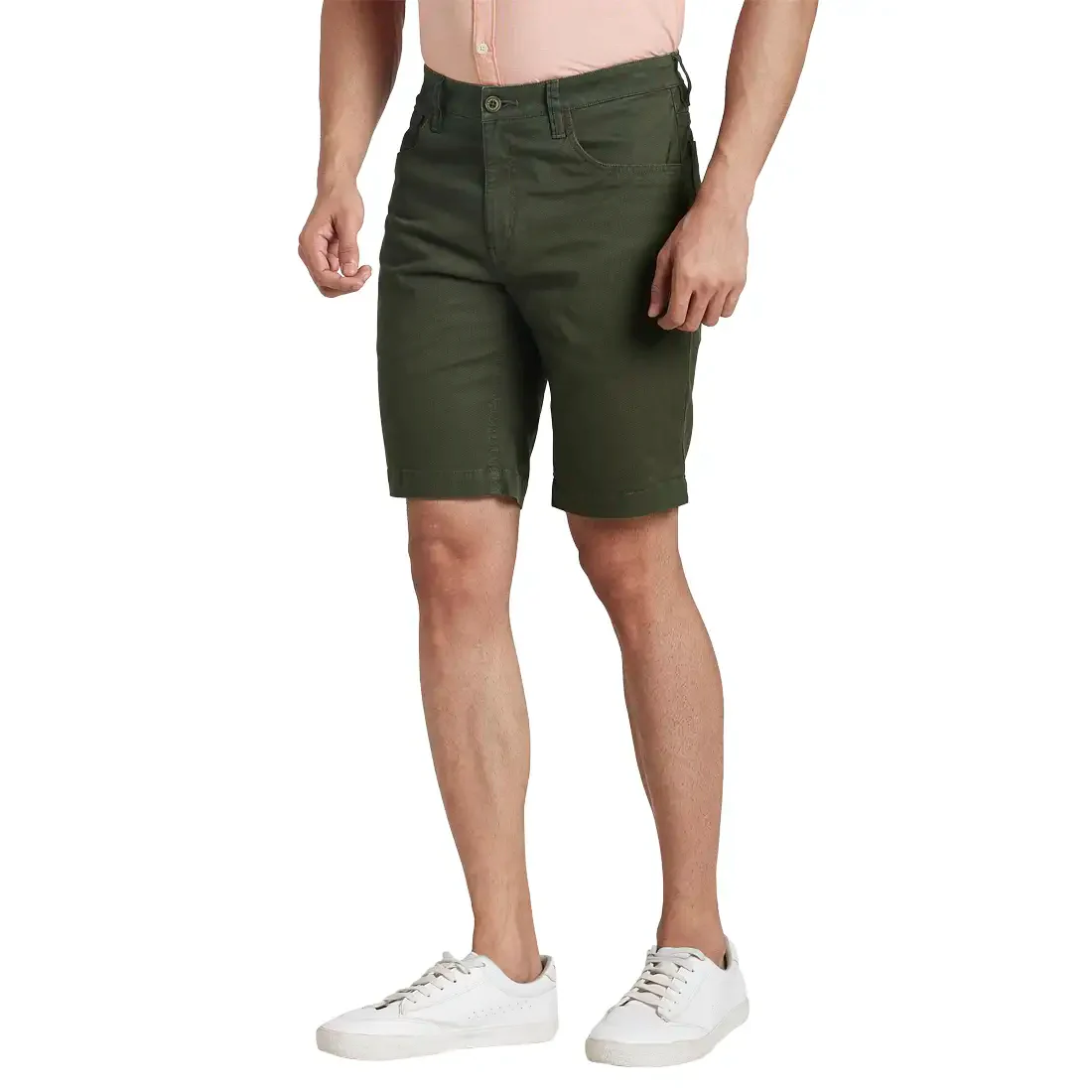 Men Green Resort Fit Solid Cotton Blend Shorts - Image 3