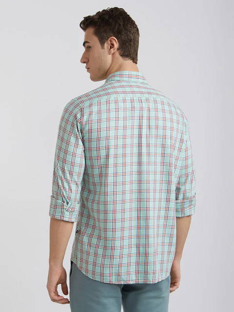 Men Green Slim Fit Checks Cotton Blend Full Sleeve Shirts - Image 4