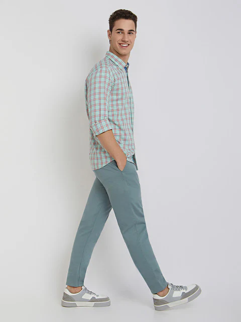 Men Green Slim Fit Checks Cotton Blend Full Sleeve Shirts - Image 5