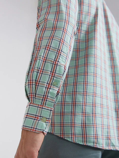 Men Green Slim Fit Checks Cotton Blend Full Sleeve Shirts - Image 7