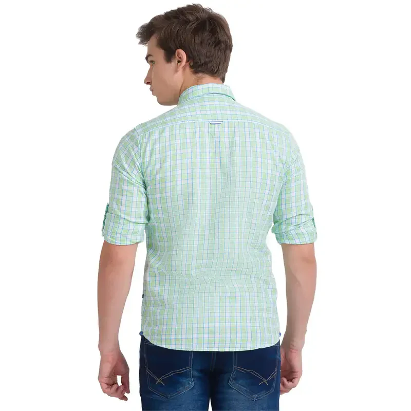 Men Green Slim Fit Checks Cotton Blend Full Sleeve Shirts - Image 4