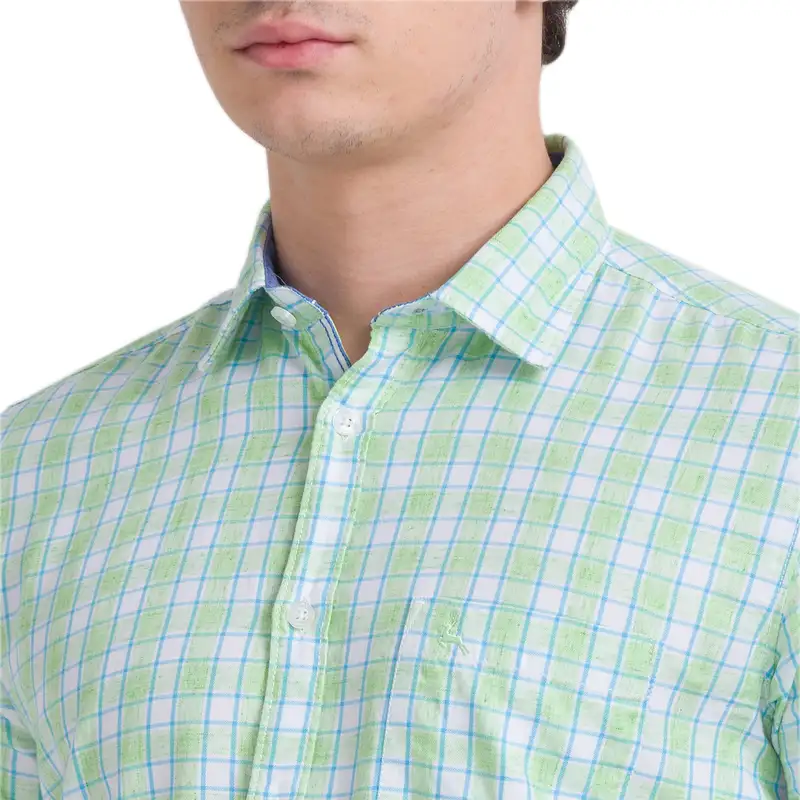 Men Green Slim Fit Checks Cotton Blend Full Sleeve Shirts - Image 6