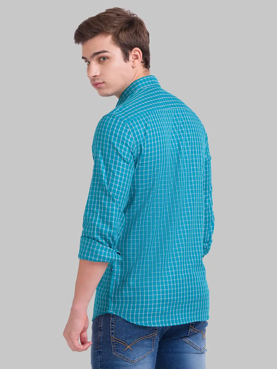 Men Green Slim Fit Checks Cotton Blend Full Sleeve Shirts - Image 4