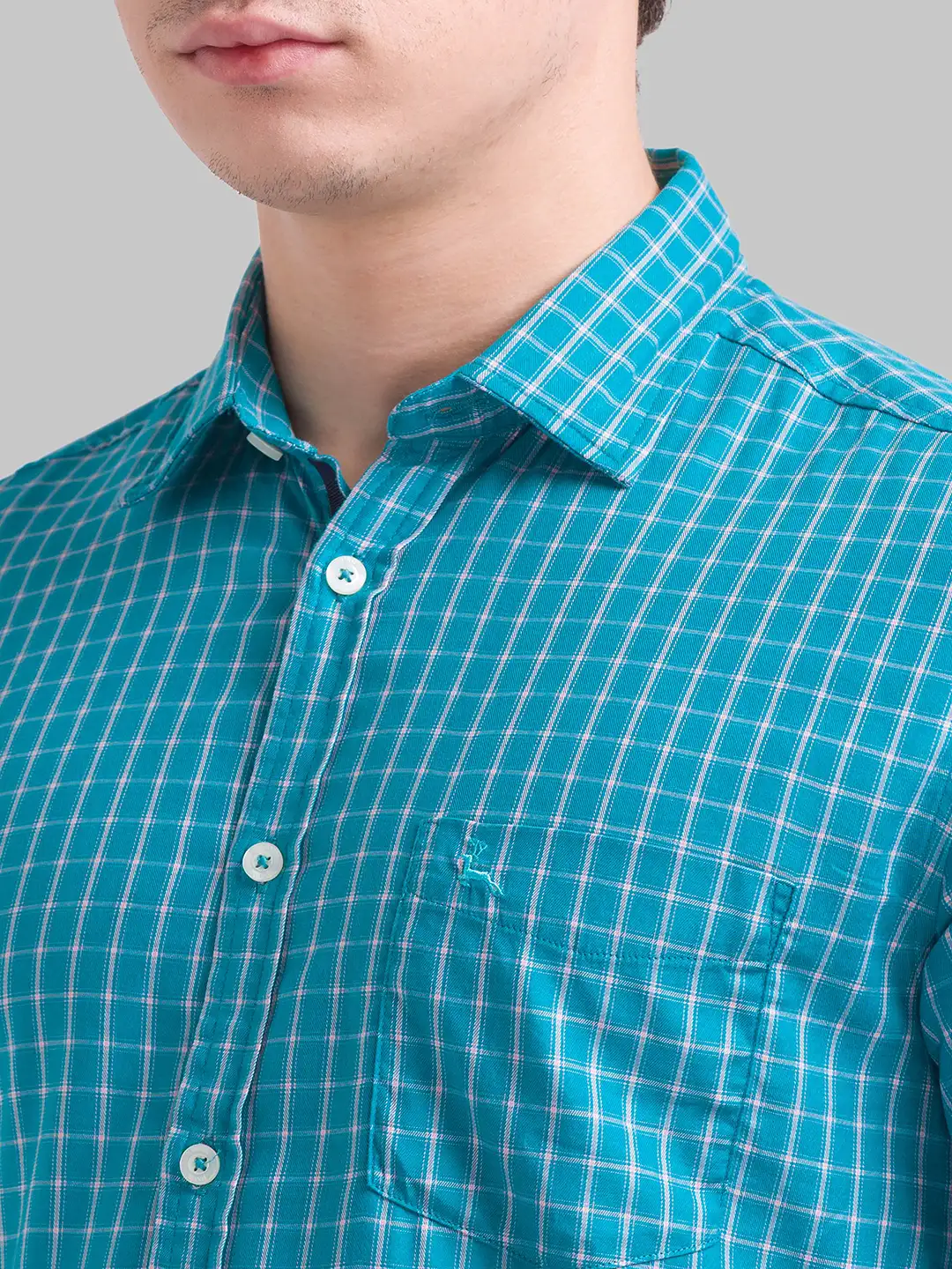 Men Green Slim Fit Checks Cotton Blend Full Sleeve Shirts - Image 6