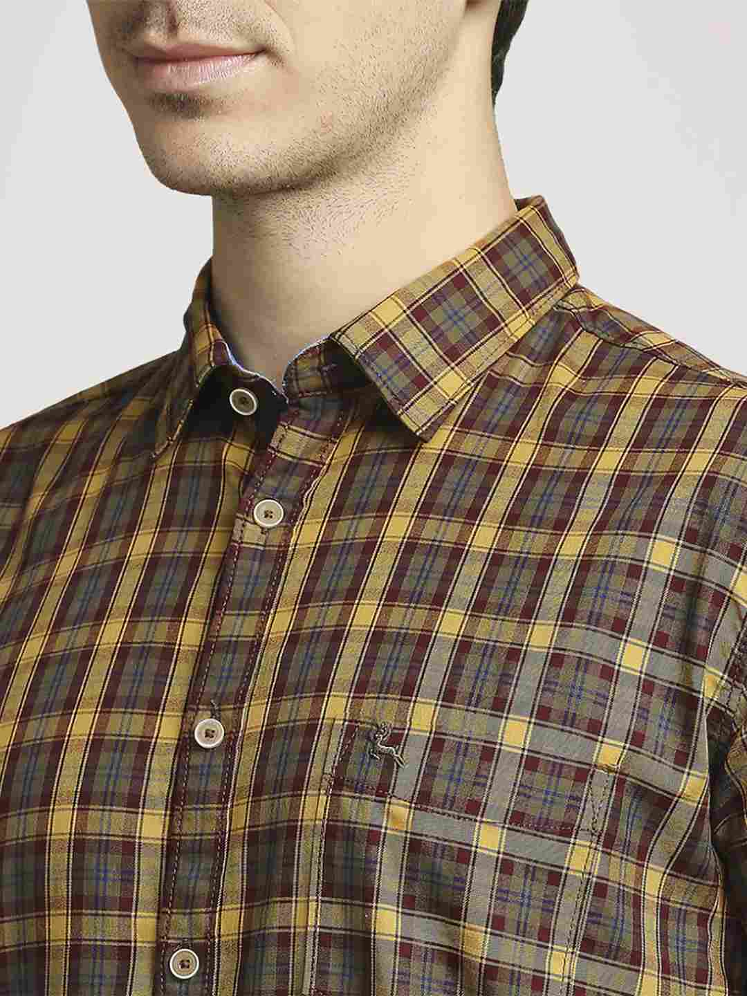 Men Green Slim Fit Checks Cotton Blend Full Sleeve Shirts