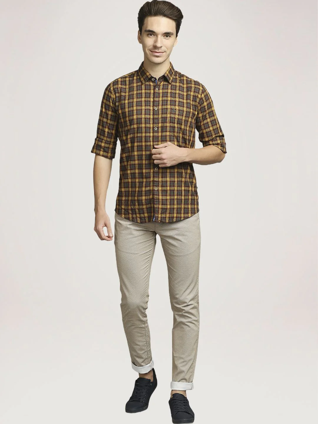 Men Green Slim Fit Checks Cotton Blend Full Sleeve Shirts - Image 2