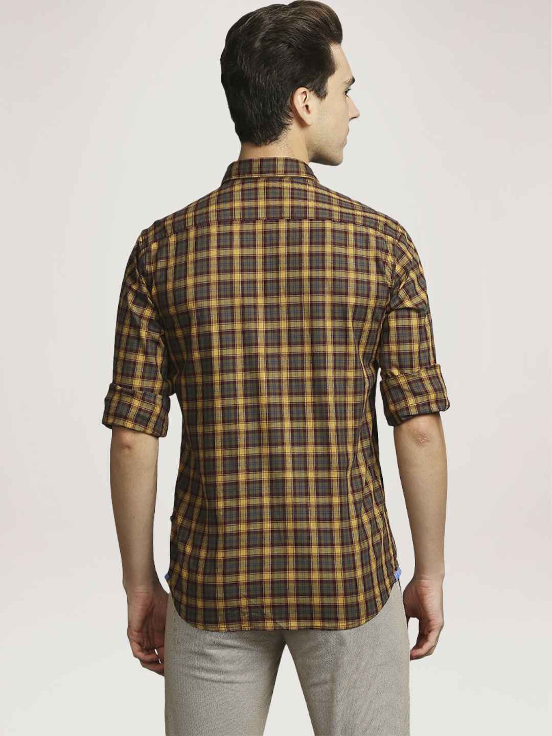 Men Green Slim Fit Checks Cotton Blend Full Sleeve Shirts - Image 3
