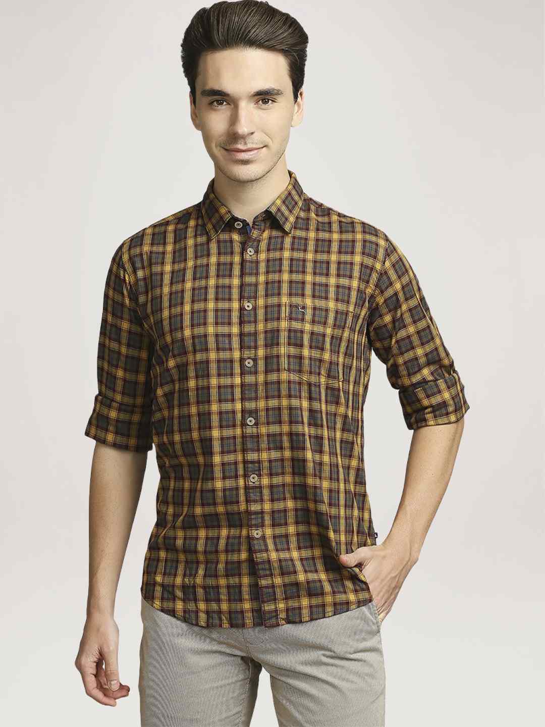 Men Green Slim Fit Checks Cotton Blend Full Sleeve Shirts - Image 6