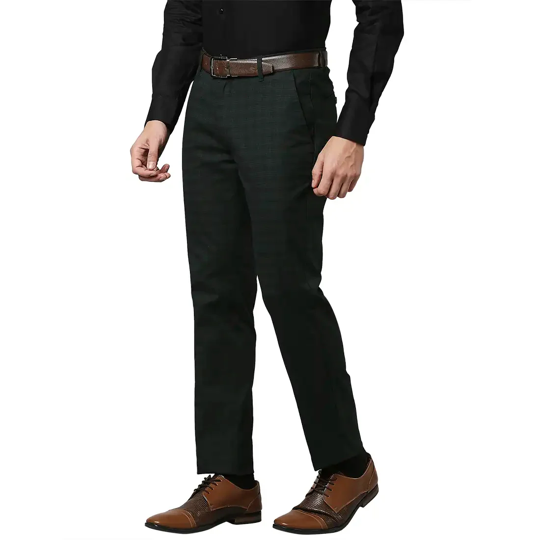 Men Green Slim Fit Checks Cotton Blend Trouser - Image 3