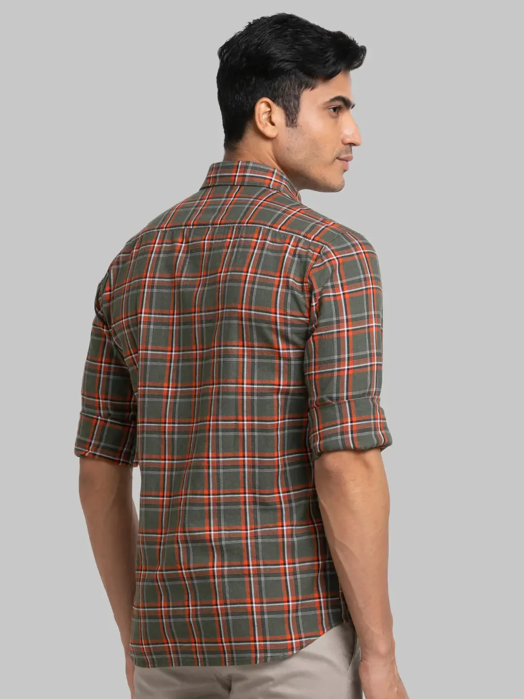 Men Green Slim Fit Checks Cotton Full Sleeve Shirts - Image 4