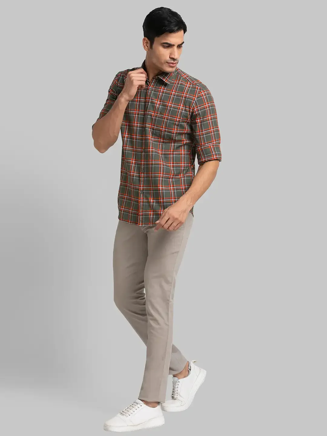 Men Green Slim Fit Checks Cotton Full Sleeve Shirts - Image 5