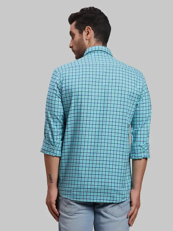 Men Green Slim Fit Checks Cotton Full Sleeve Shirts - Image 4