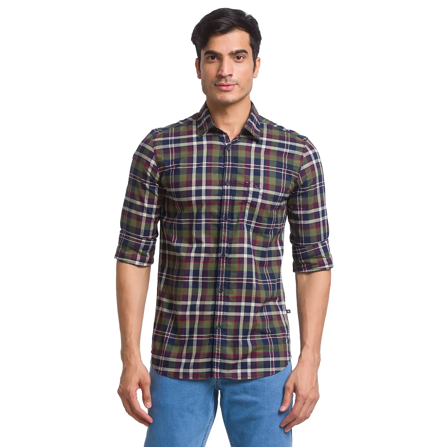 Men Green Slim Fit Checks Cotton Full Sleeve Shirts