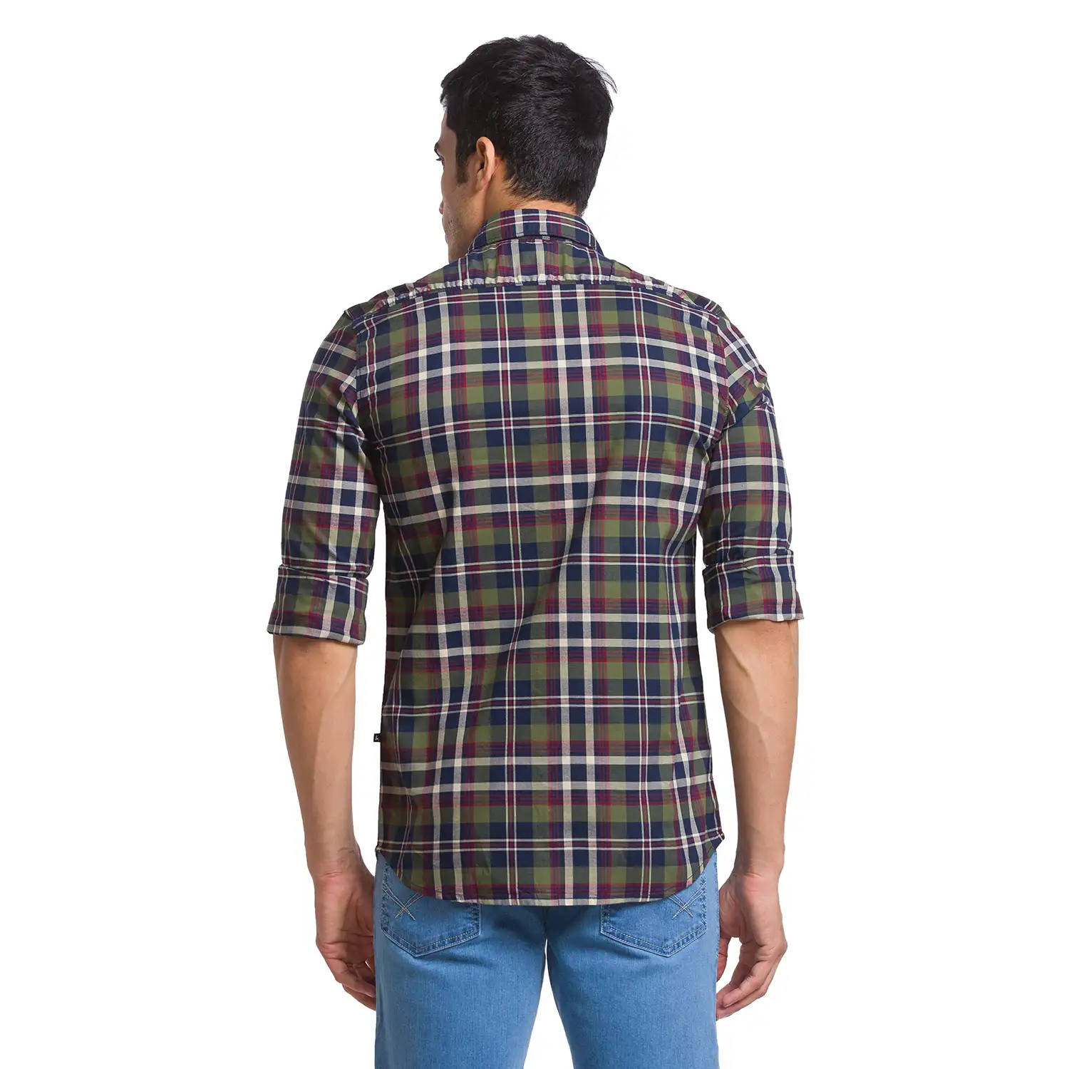 Men Green Slim Fit Checks Cotton Full Sleeve Shirts - Image 4