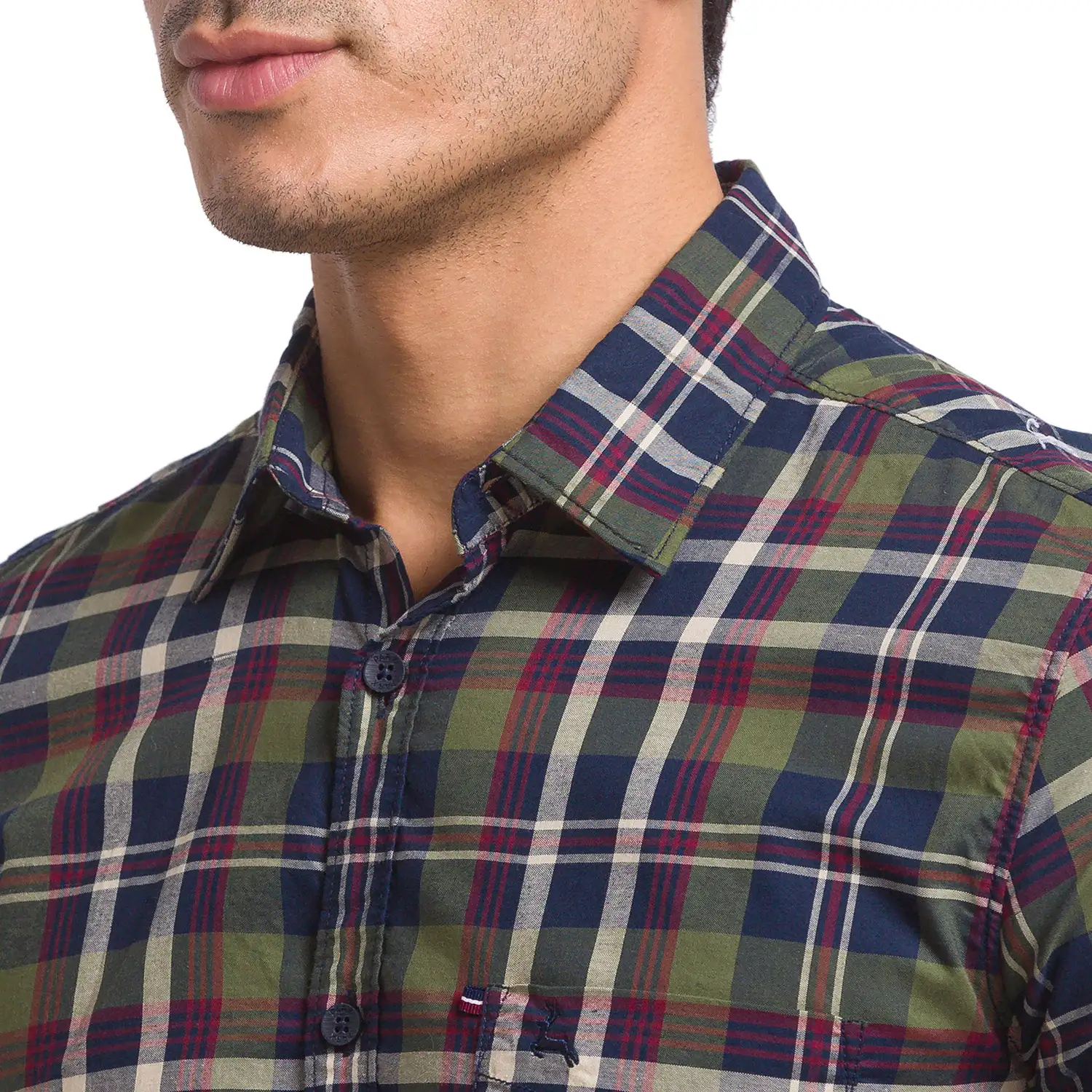 Men Green Slim Fit Checks Cotton Full Sleeve Shirts - Image 6