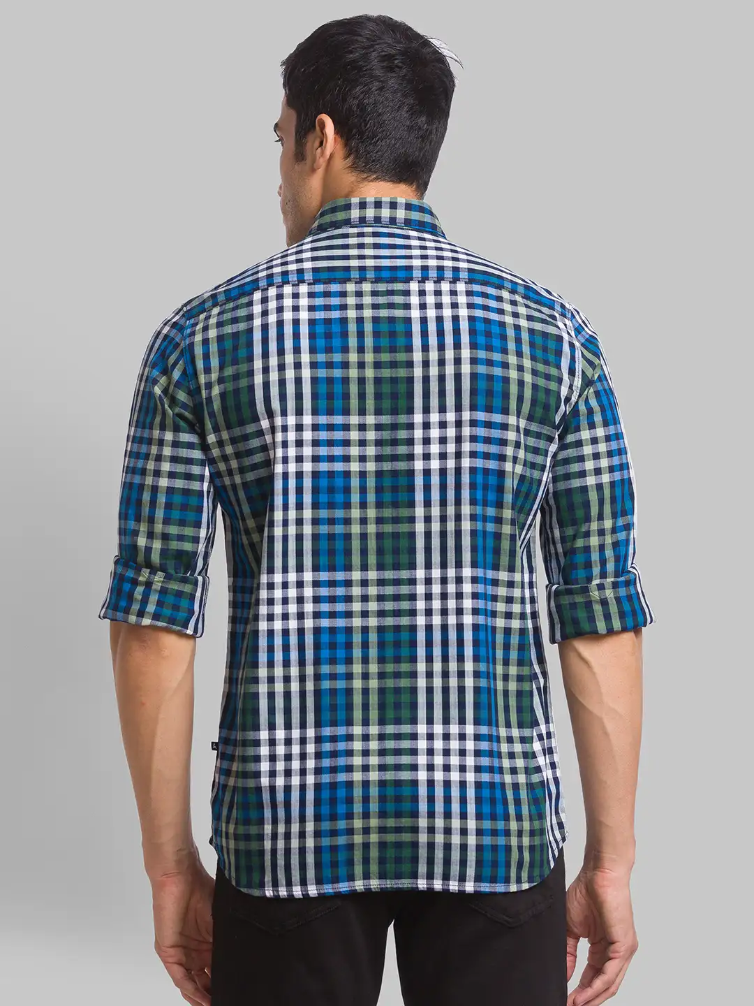 Men Green Slim Fit Checks Cotton Full Sleeve Shirts - Image 4
