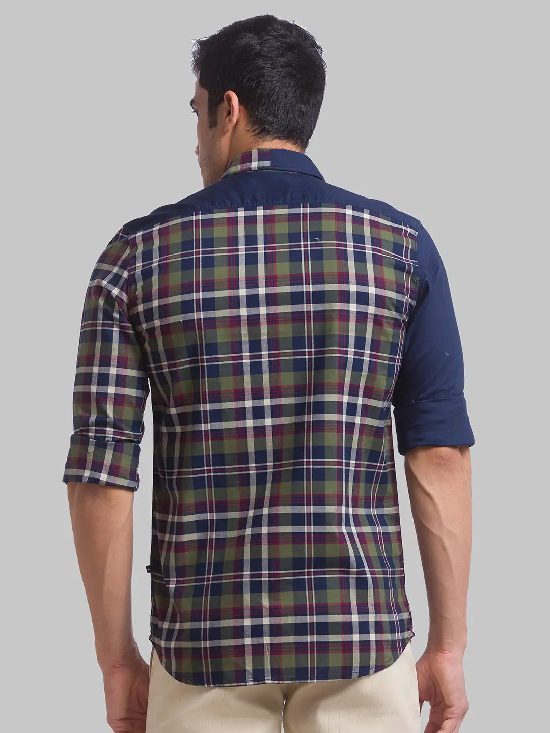 Men Green Slim Fit Checks Cotton Full Sleeve Shirts - Image 4