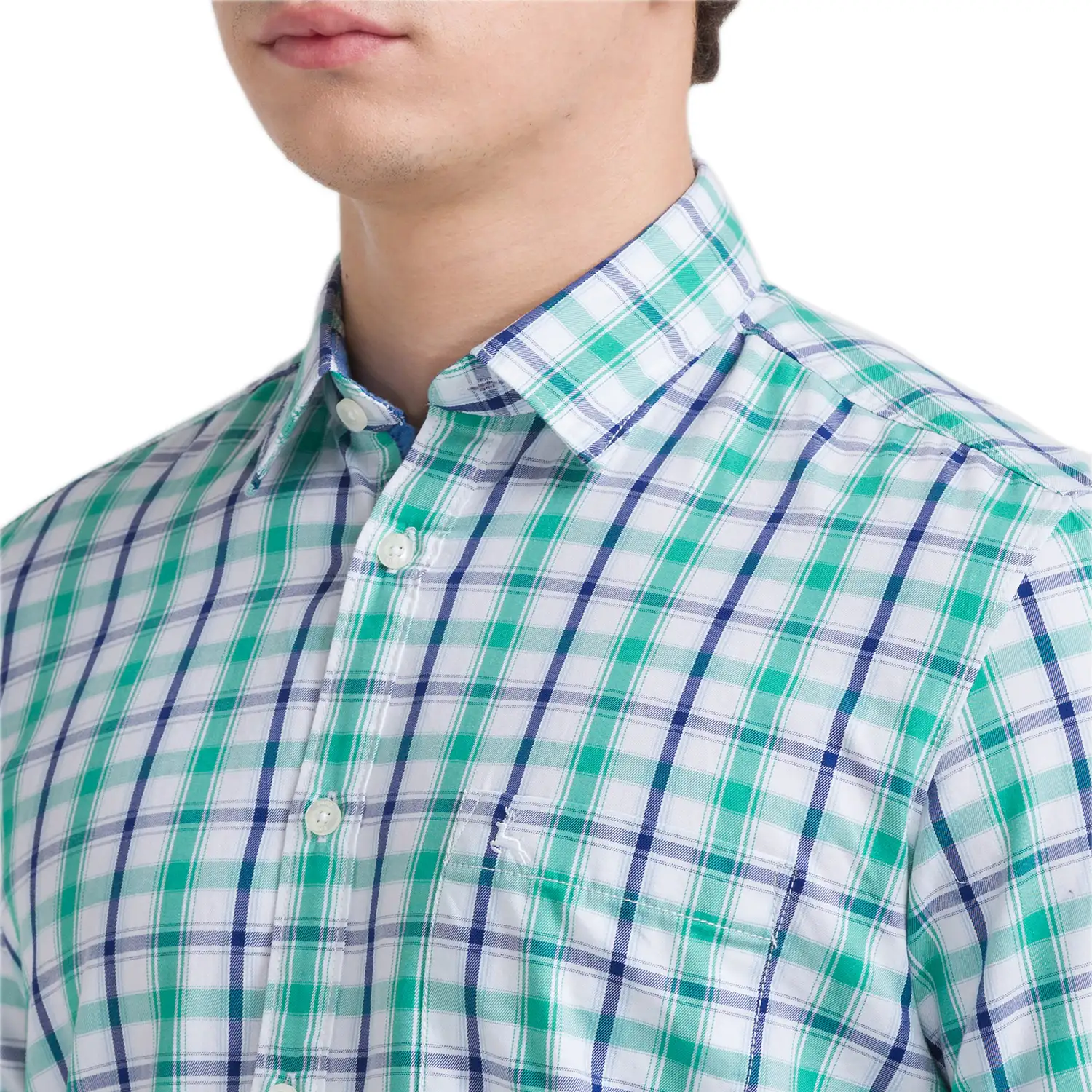 Men Green Slim Fit Checks Cotton Full Sleeve Shirts - Image 5