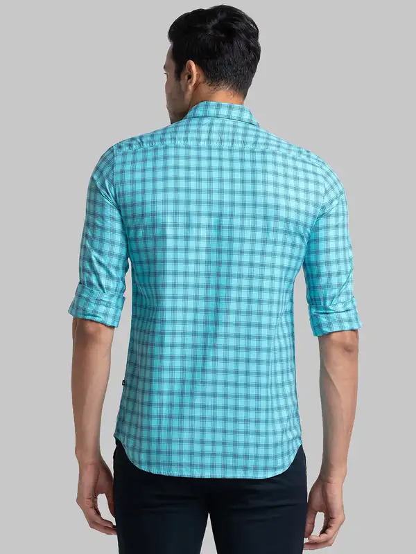 Men Green Slim Fit Checks Cotton Full Sleeve Shirts - Image 4