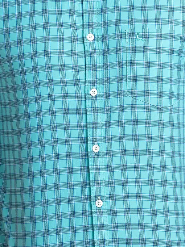 Men Green Slim Fit Checks Cotton Full Sleeve Shirts - Image 7