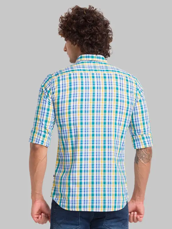 Men Green Slim Fit Checks Cotton Full Sleeve Shirts - Image 4